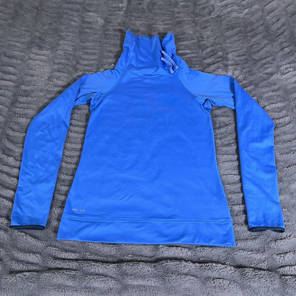 Nike Pro Hyperwarm Dri-FIT Blue Mock Neck Long Sleeve Top 604947-402 Women Small